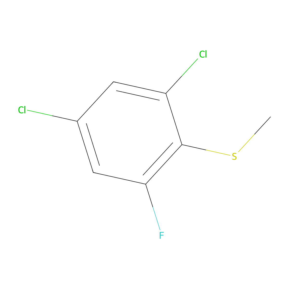 (2,4-Dichloro-6-fluorophenyl)(methyl)sulfane molecular structure, CAS 1806277-16-6