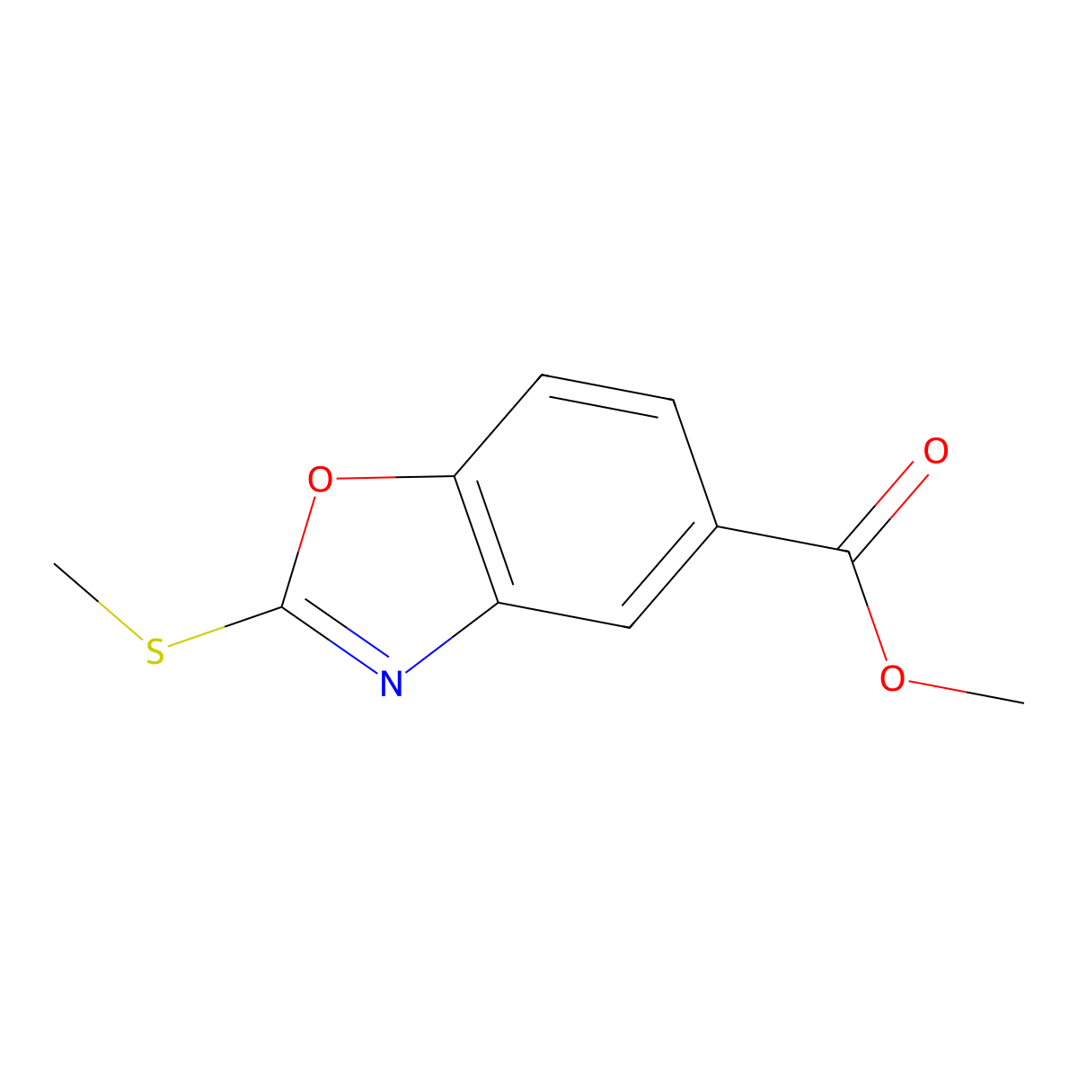 Methyl 2-(methylsulfanyl)-1,3-benzoxazole-5-carboxylate molecular structure, CAS 1806321-94-7