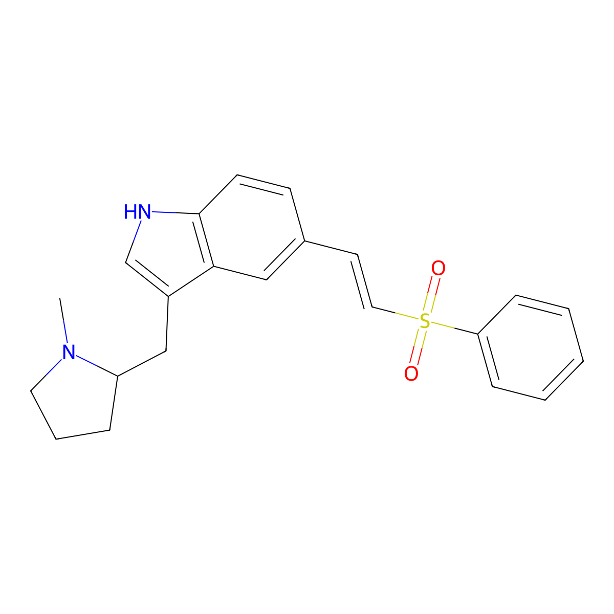 3-(((2R)-1-Methyl-2-pyrrolidinyl)methyl)-5-(2-(phenylsulfonyl)ethenyl)-1H-indole molecular structure, CAS 180637-89-2