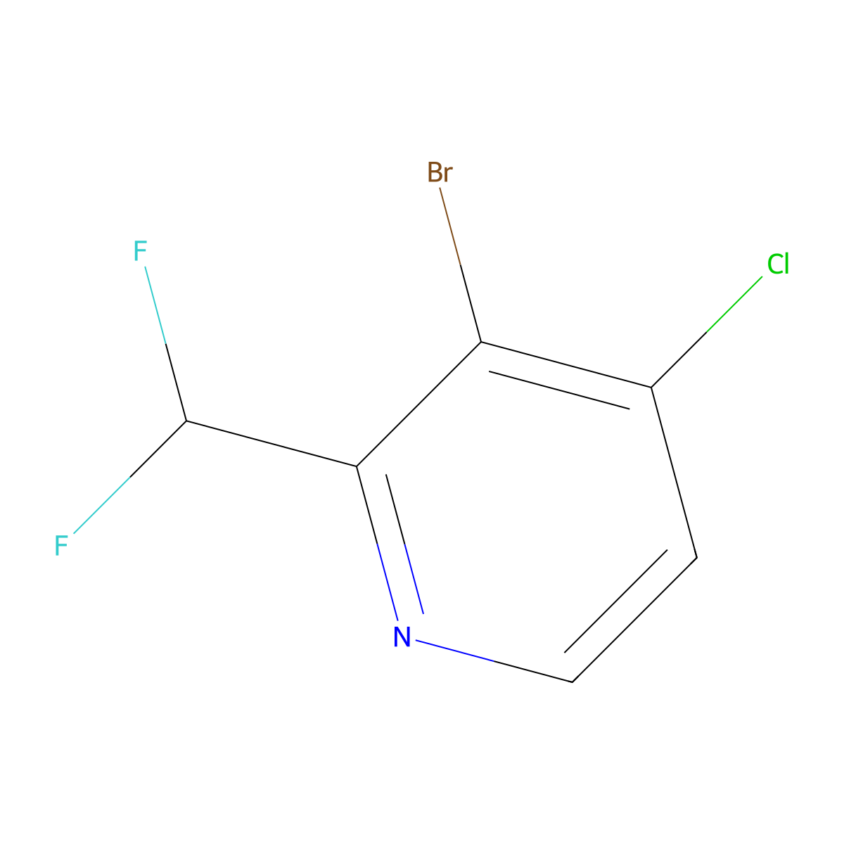 3-Bromo-4-chloro-2-(difluoromethyl)pyridine molecular structure, CAS 1806763-12-1