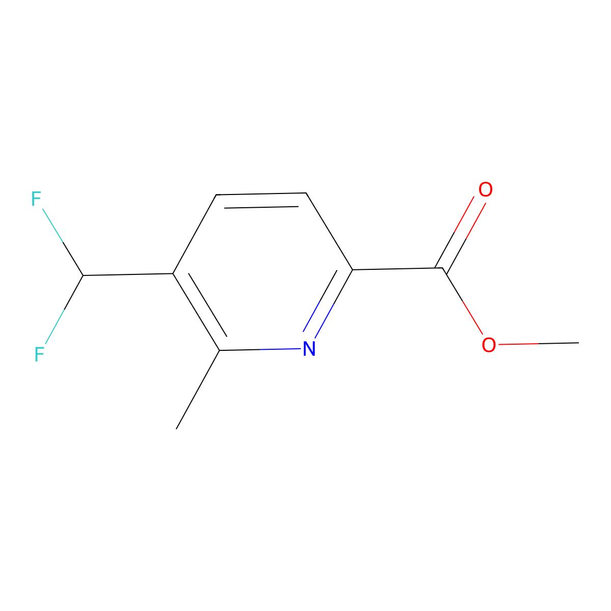 Methyl 5-(difluoromethyl)-6-methyl-2-pyridinecarboxylate molecular structure, CAS 1806773-44-3