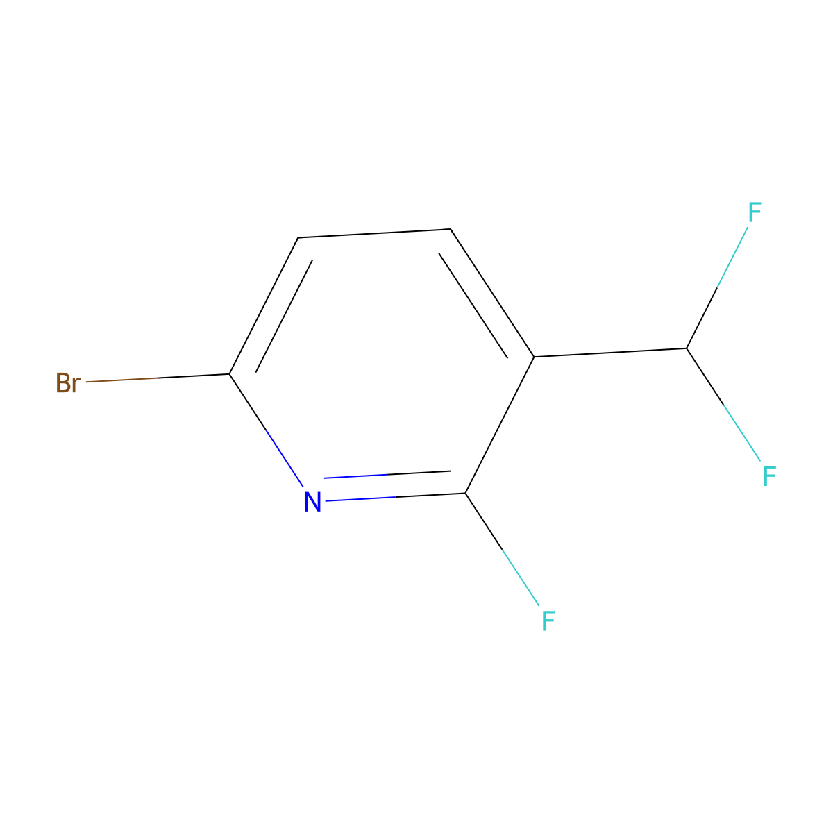 6-Bromo-3-(difluoromethyl)-2-fluoropyridine molecular structure, CAS 1806781-37-2