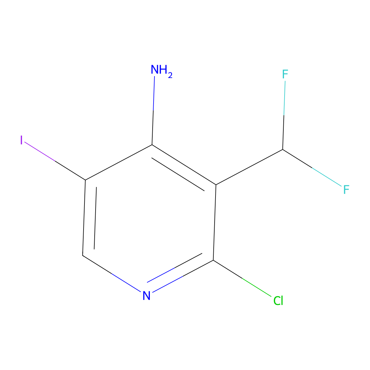 2-Chloro-3-(difluoromethyl)-5-iodopyridin-4-amine molecular structure, CAS 1806829-30-0