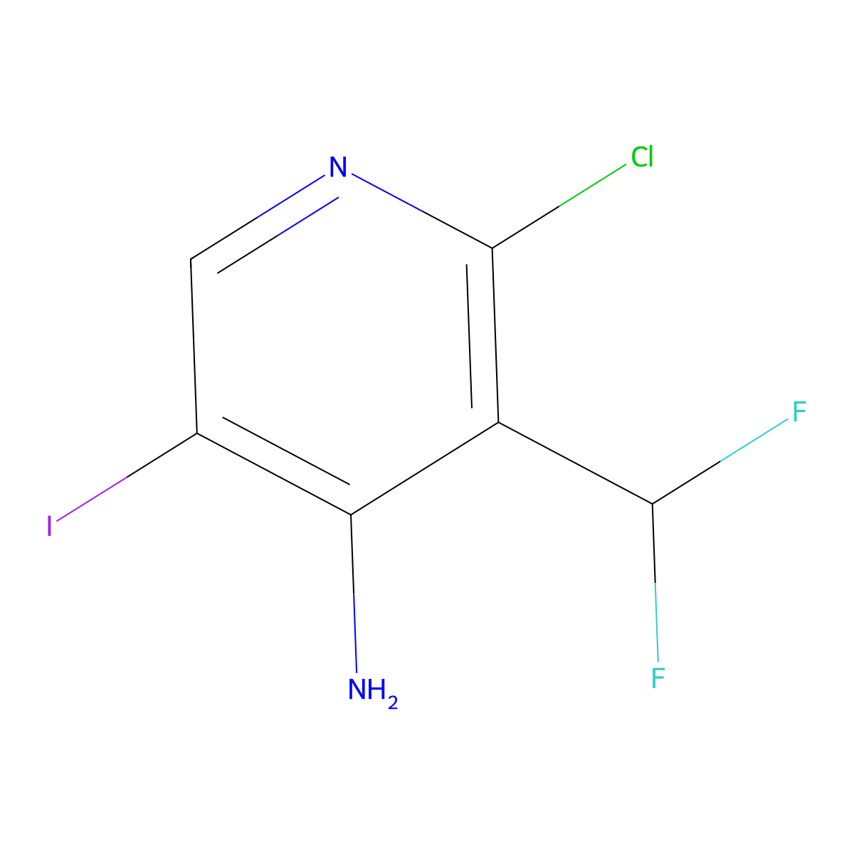 2-Chloro-3-(difluoromethyl)-5-iodopyridin-4-amine molecular structure, CAS 1806829-30-0