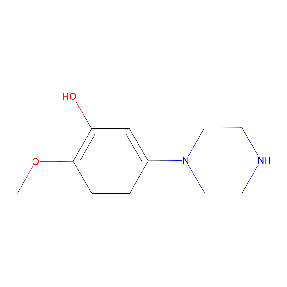 2-Methoxy-5-piperazin-1-yl-phenol molecular structure, CAS 180698-25-3
