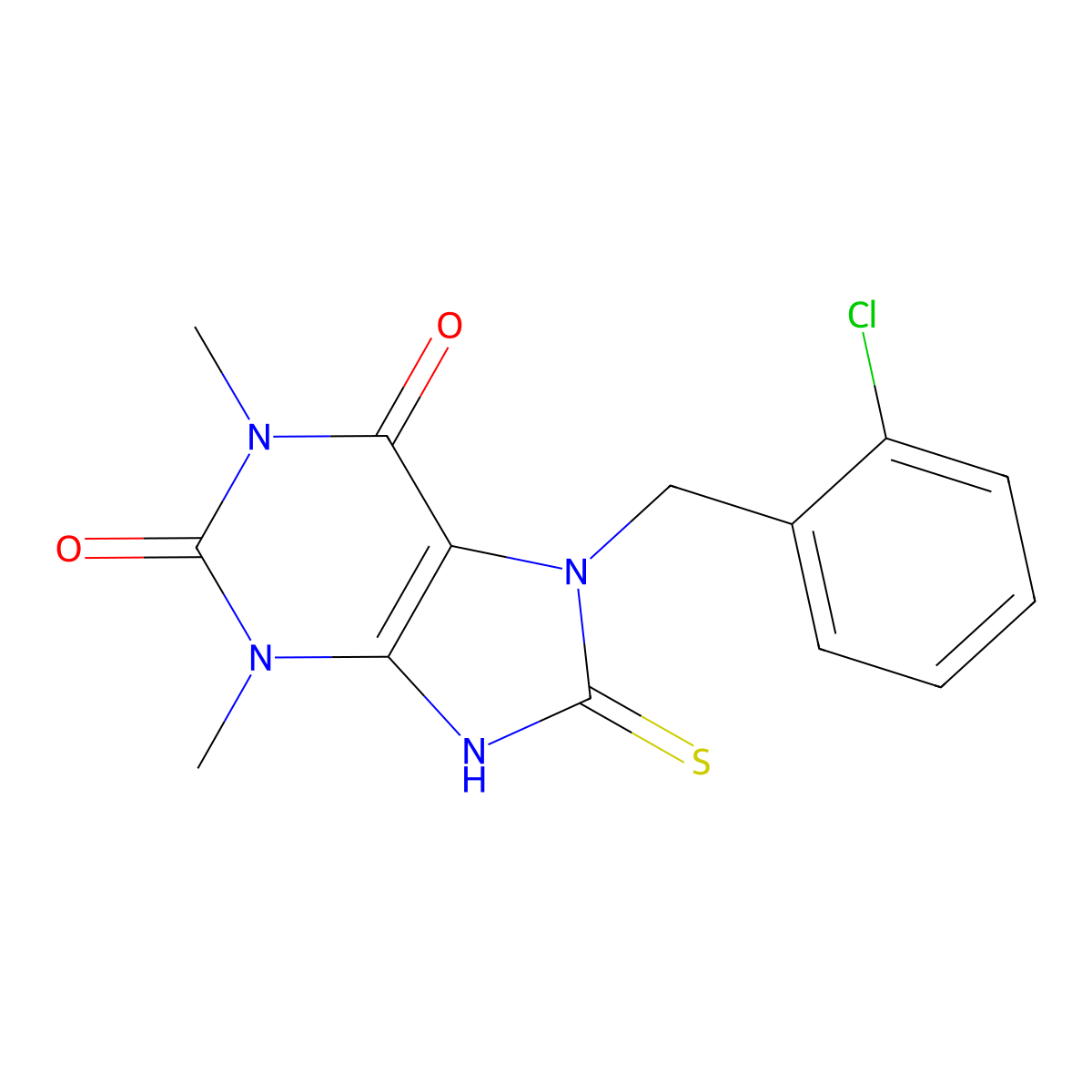 7-[(2-chlorophenyl)methyl]-1,3-dimethyl-8-sulfanylidene-9H-purine-2,6-dione molecular structure, CAS 1807-81-4