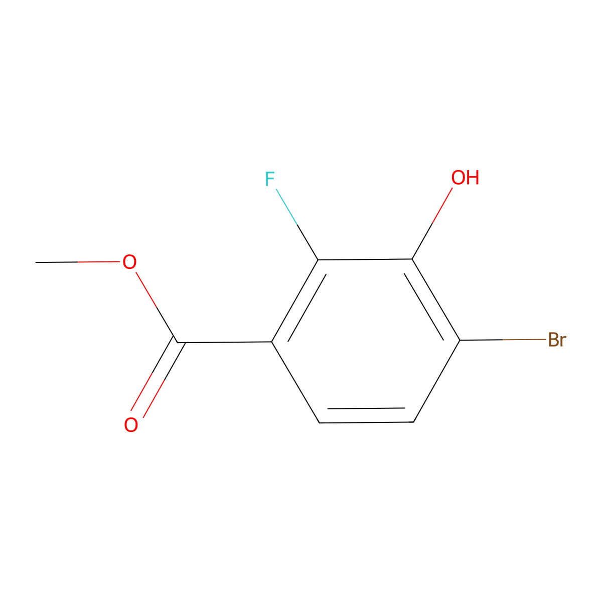 Methyl 4-bromo-2-fluoro-3-hydroxybenzoate molecular structure, CAS 1807041-95-7