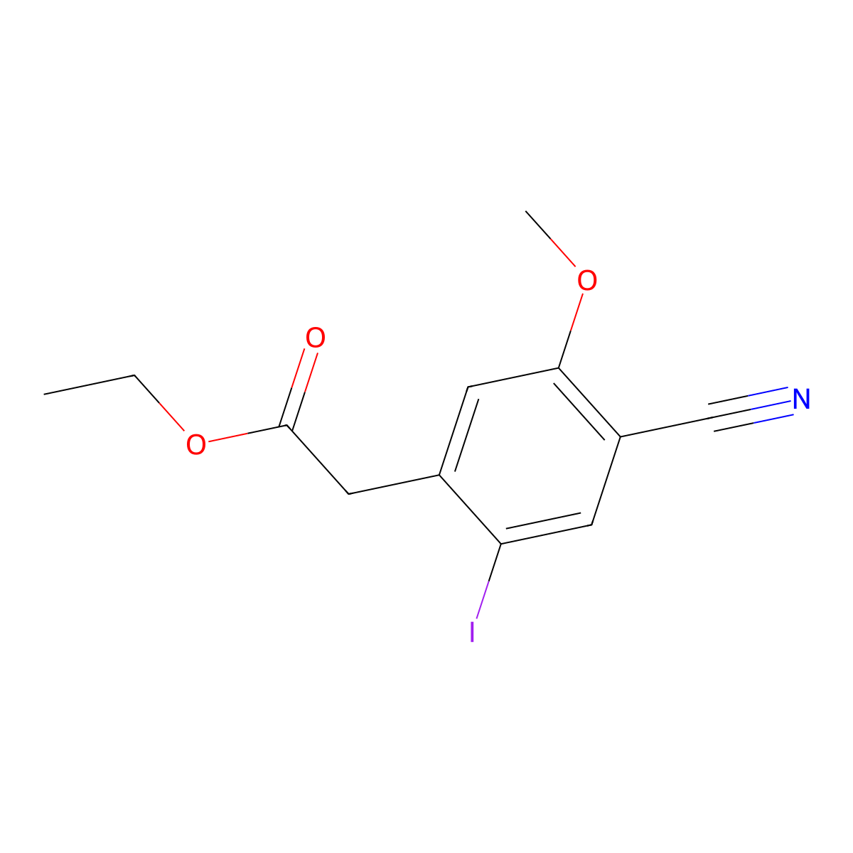 Ethyl 2-(4-cyano-2-iodo-5-methoxyphenyl)acetate molecular structure, CAS 1807043-89-5