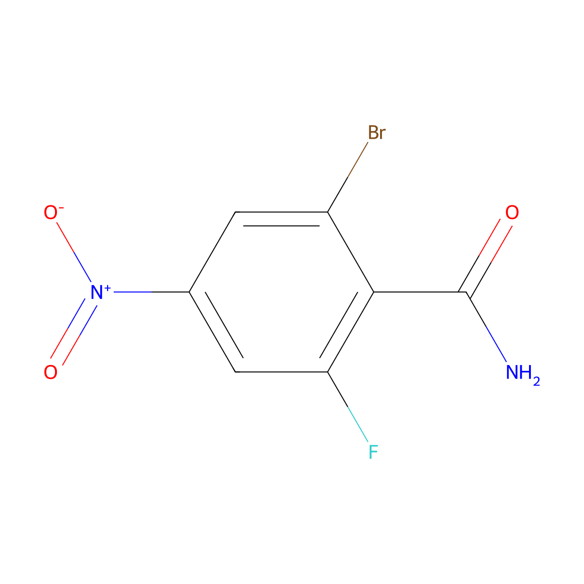 2-Bromo-6-fluoro-4-nitrobenzamide molecular structure, CAS 1807088-76-1