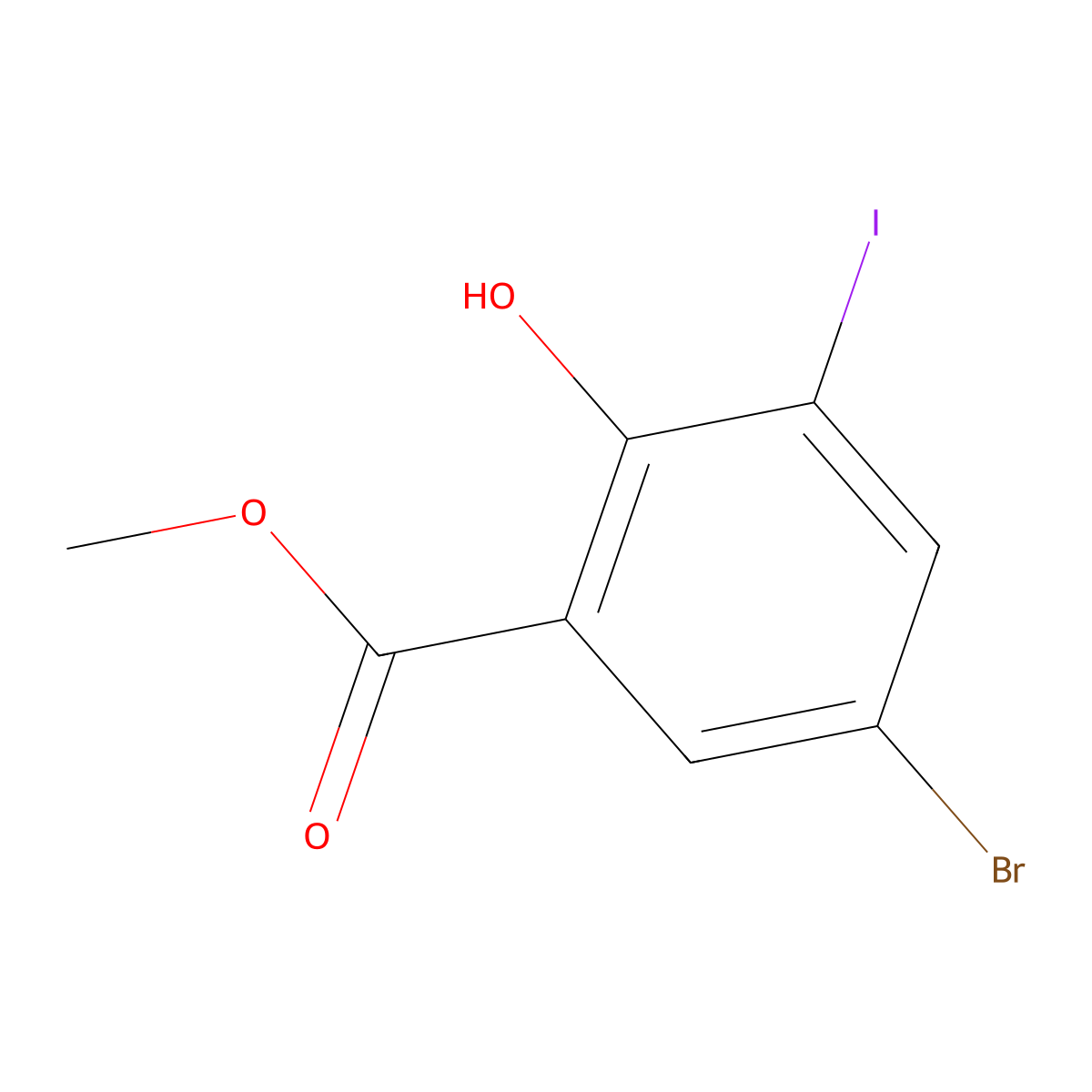Methyl 5-bromo-2-hydroxy-3-iodobenzoate molecular structure, CAS 18071-51-7