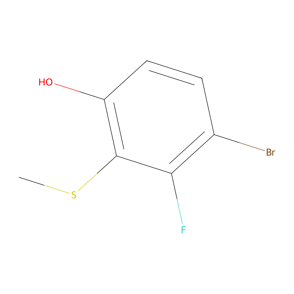 4-Bromo-3-fluoro-2-(methylthio)phenol molecular structure, CAS 1807118-57-5