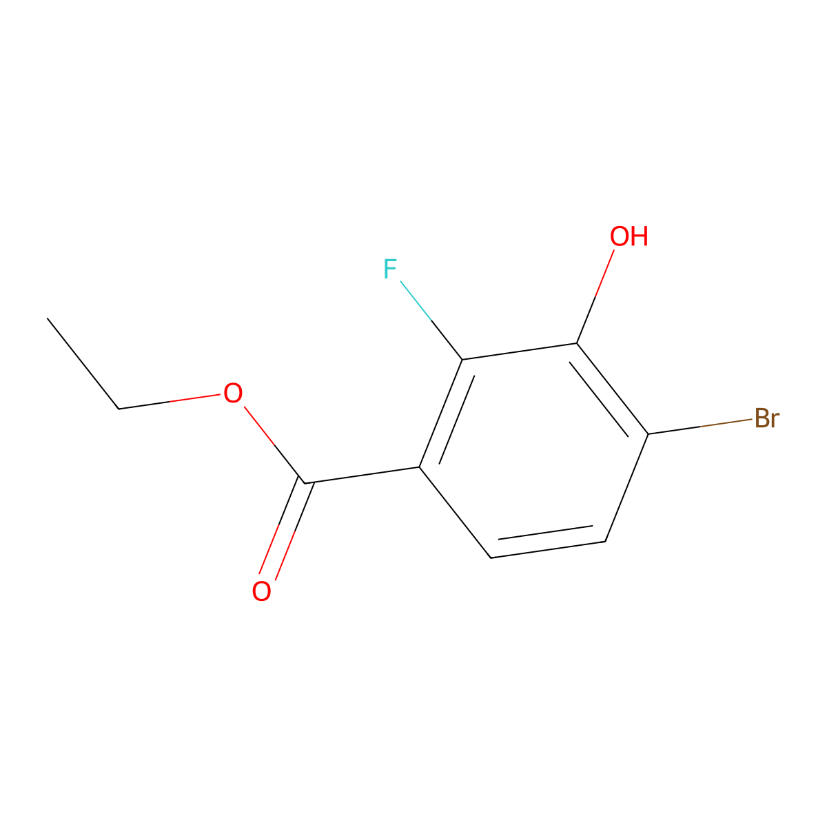 Ethyl 4-bromo-2-fluoro-3-hydroxybenzoate molecular structure, CAS 1807191-25-8