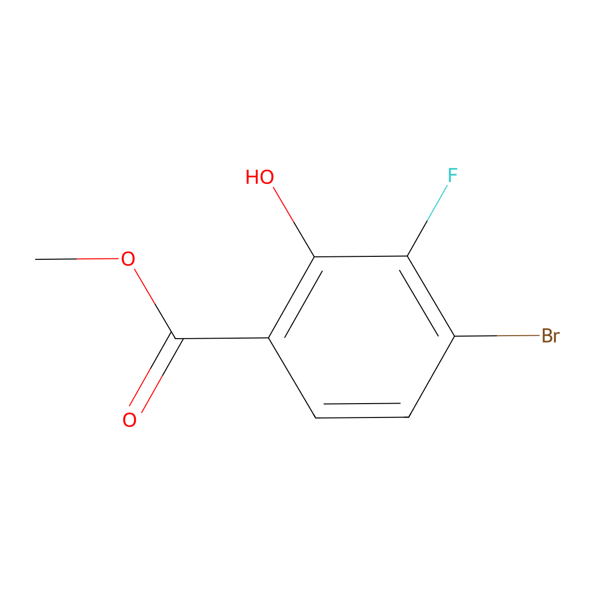 Methyl 4-bromo-3-fluoro-2-hydroxybenzoate molecular structure, CAS 1807191-62-3