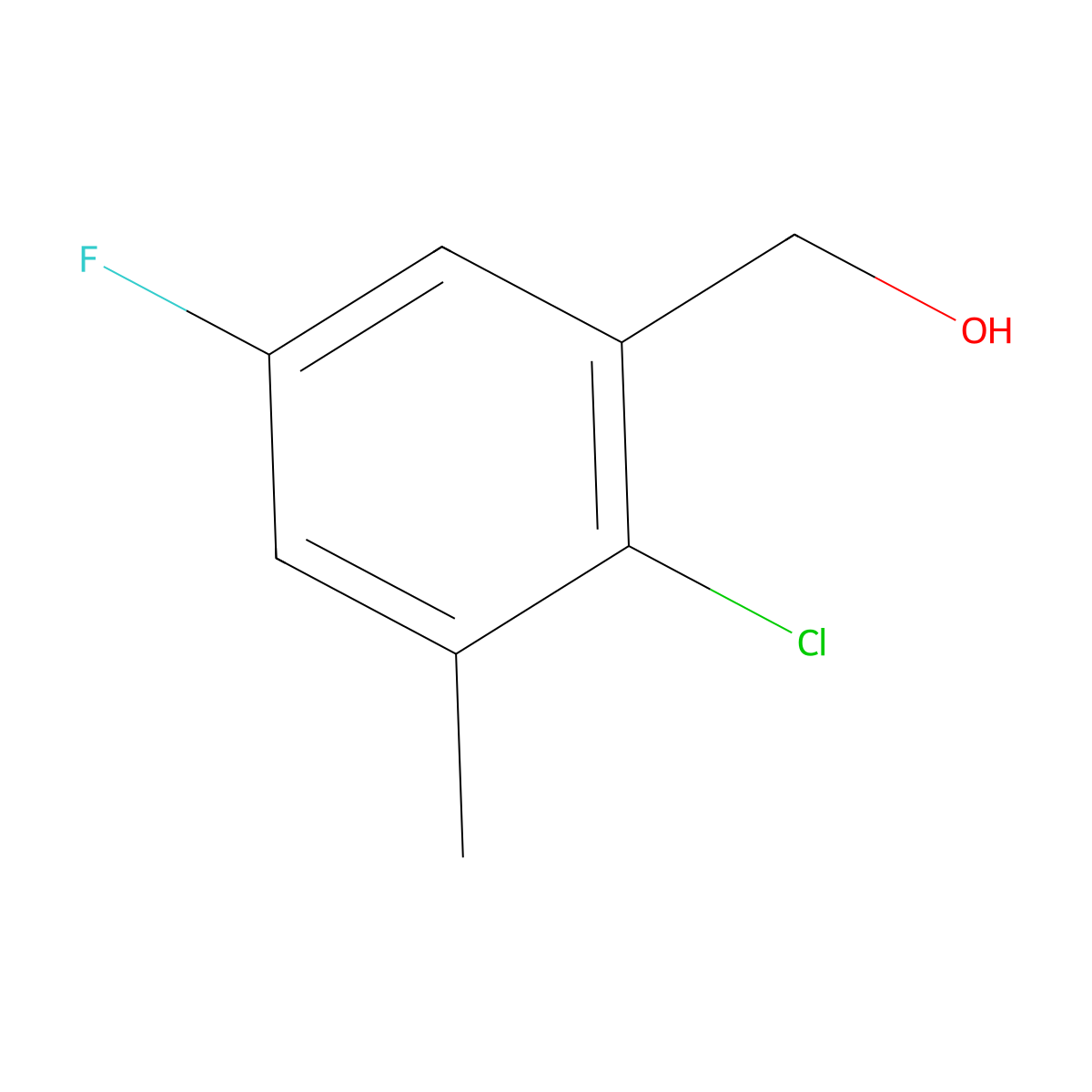 (2-Chloro-5-fluoro-3-methylphenyl)methanol molecular structure, CAS 1807237-14-4