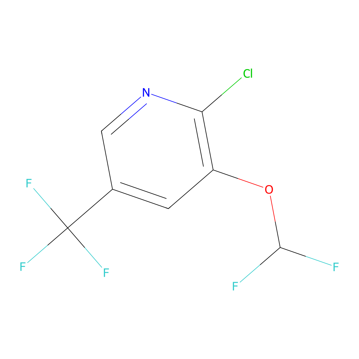 2-Chloro-3-(difluoromethoxy)-5-(trifluoromethyl)pyridine molecular structure, CAS 1807264-03-4