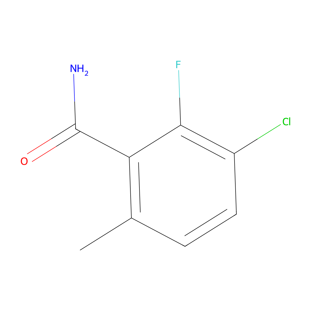3-Chloro-2-fluoro-6-methylbenzamide molecular structure, CAS 1807276-48-7