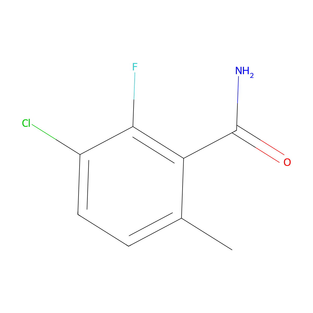 3-Chloro-2-fluoro-6-methylbenzamide molecular structure, CAS 1807276-48-7
