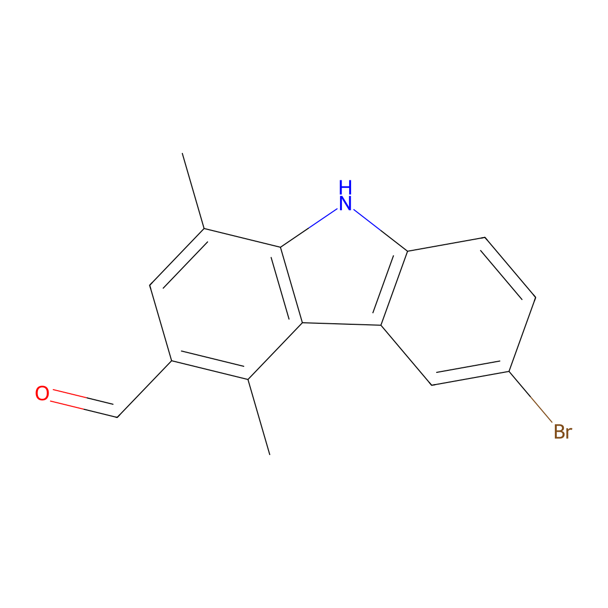 6-Bromo-1,4-dimethyl-9H-carbazole-3-carbaldehyde molecular structure, CAS 18073-21-7