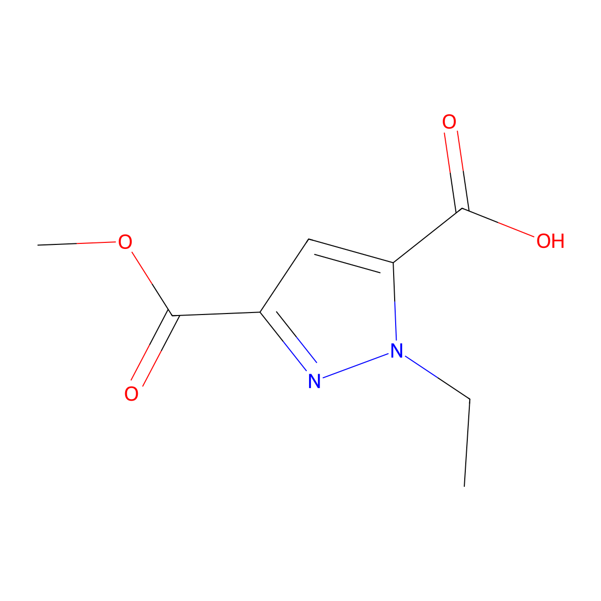 1-Ethyl-3-(methoxycarbonyl)-1H-pyrazole-5-carboxylic acid molecular structure, CAS 1807328-14-8