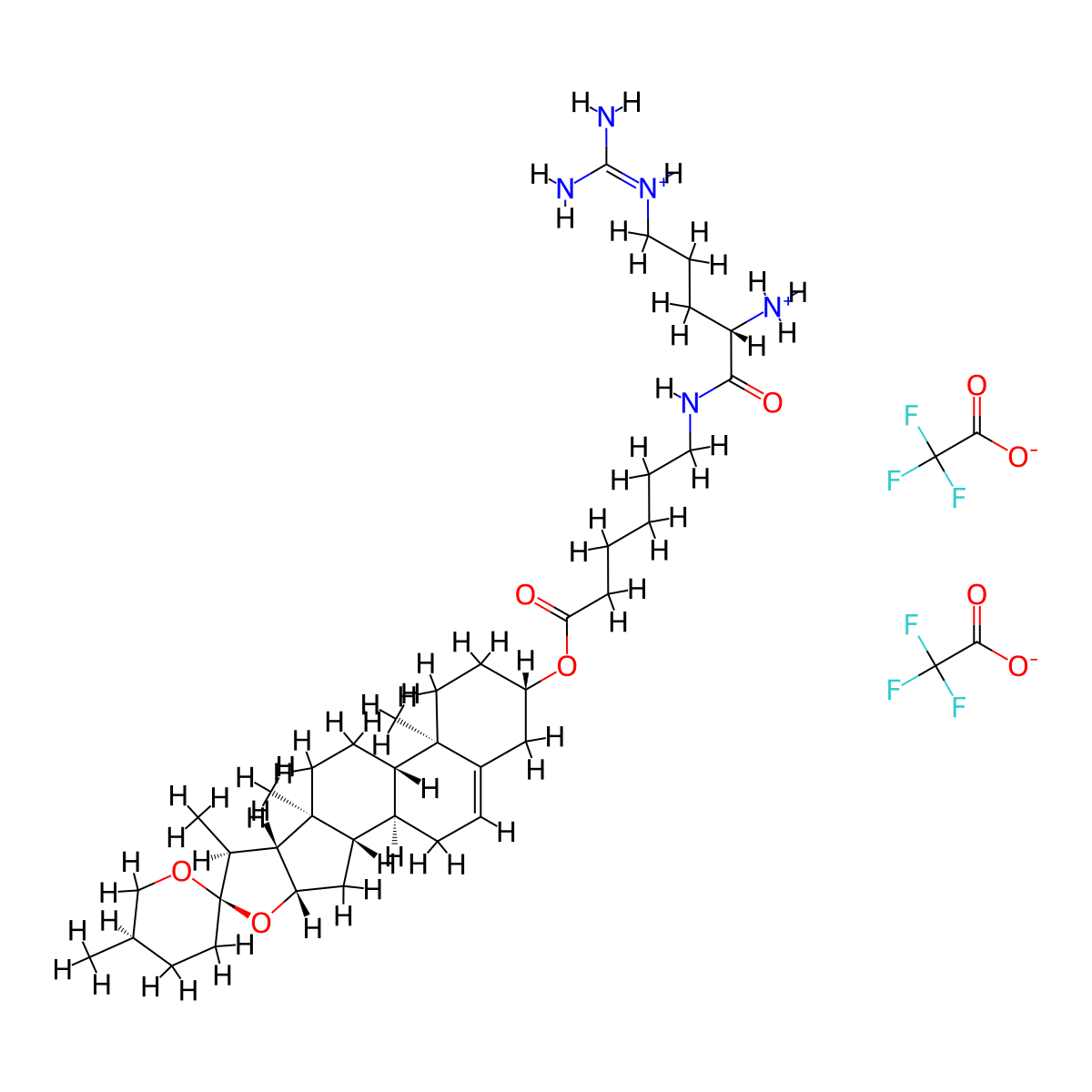 (3beta,25R)-3-[6-[[(2S)-2-amino-5-[(aminoiminomethyl)amino]-1-oxopentyl]amino]hexanoate]spirost-5-en-3-ol,bis(2,2,2-trifluoroacetate) molecular structure, CAS 1807353-31-6