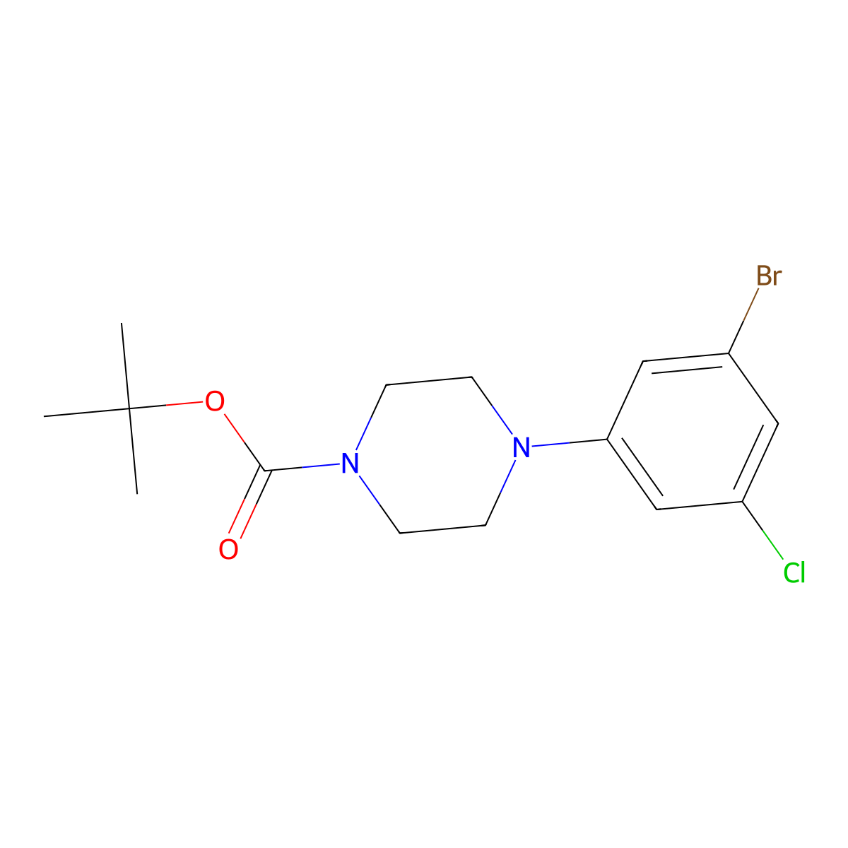 Tert-butyl 4-(3-bromo-5-chlorophenyl)piperazine-1-carboxylate molecular structure, CAS 1807447-29-5