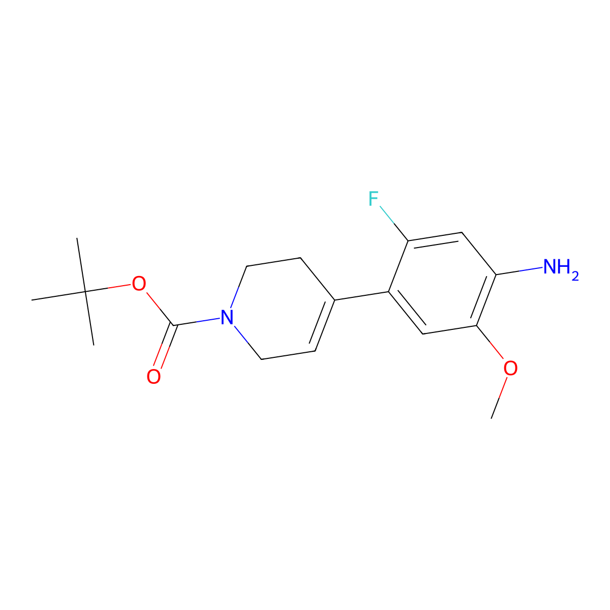 tert-butyl 4-(4-amino-2-fluoro-5-methoxyphenyl)-3,6-dihydropyridine-1(2H)-carboxylate molecular structure, CAS 1807448-51-6