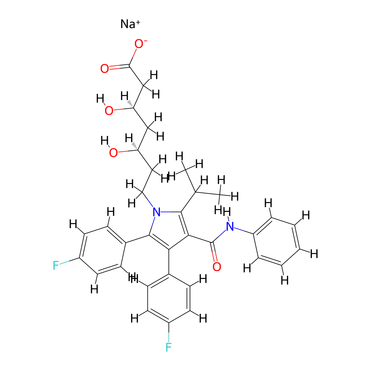 (3R,5R)-7-[3-(Phenylcarbamoyl)-4,5-bis(4-fluorophenyl)-2-isopropyl-1H-pyrrol-1-YL]-3,5-dihydroxyheptanoic acid sodium salt molecular structure, CAS 1807481-00-0