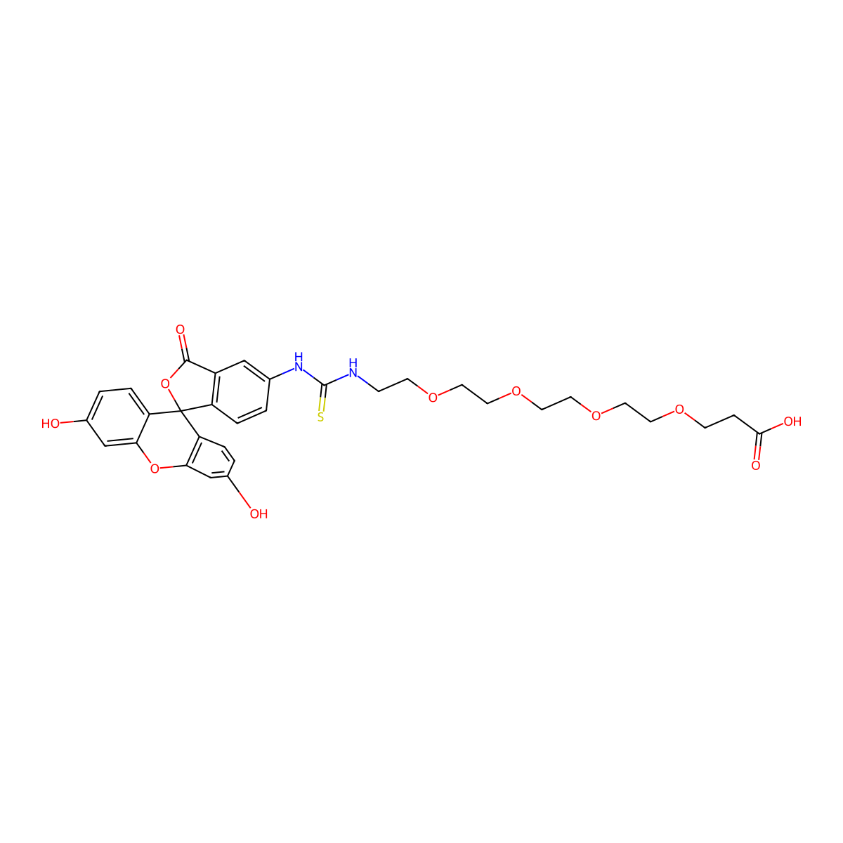 Fluorescein-PEG4-Acid molecular structure, CAS 1807518-76-8