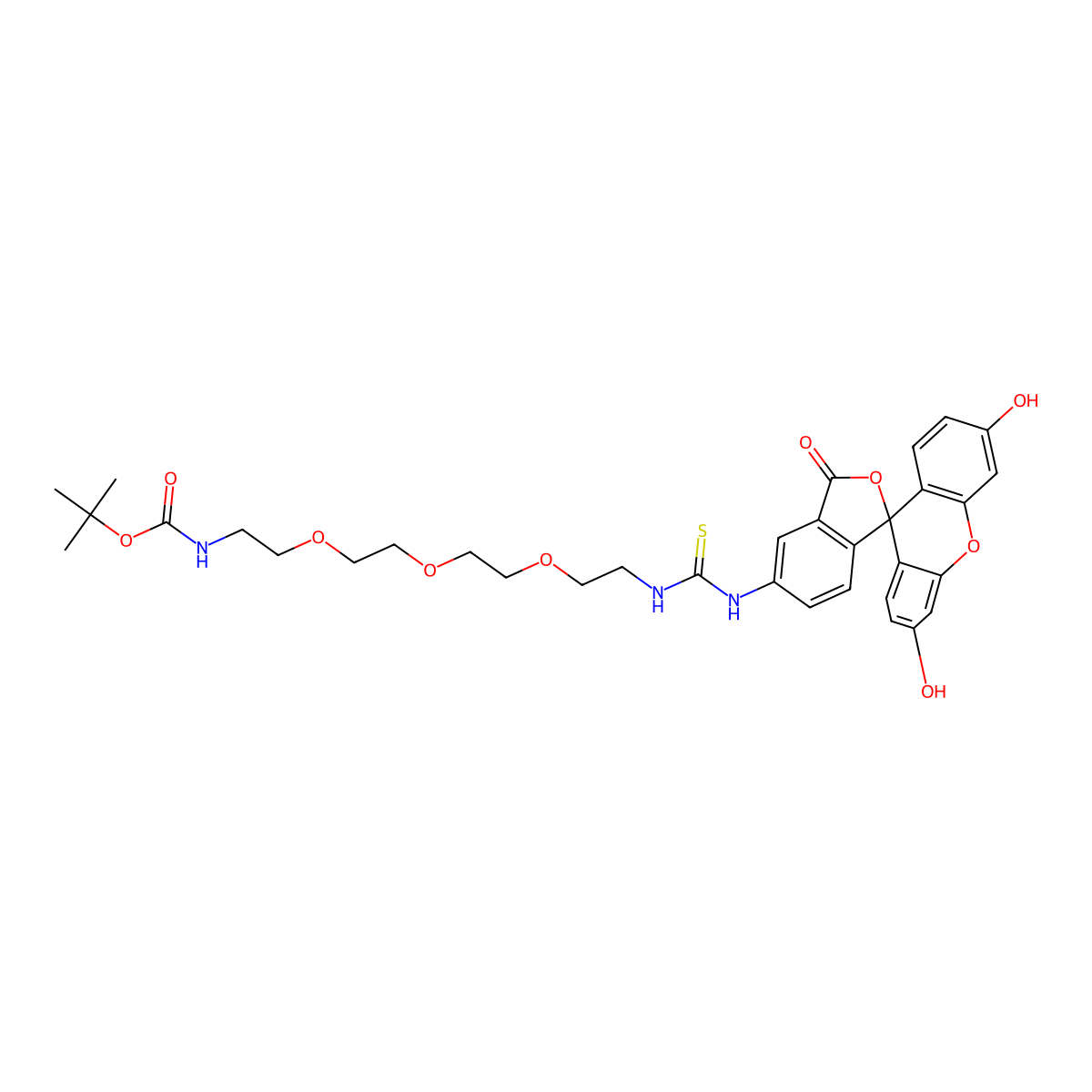 Fluorescein-PEG3-(N-Boc)-Amine molecular structure, CAS 1807534-77-5