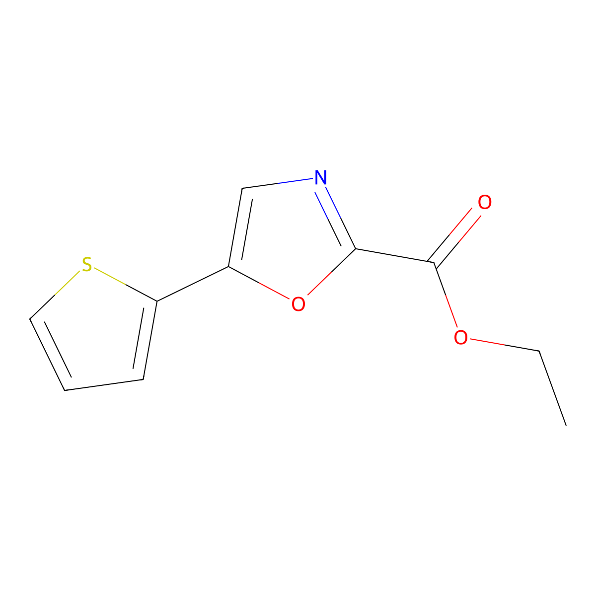 Ethyl 5-(thiophen-2-yl)oxazole-2-carboxylate molecular structure, CAS 1807537-62-7