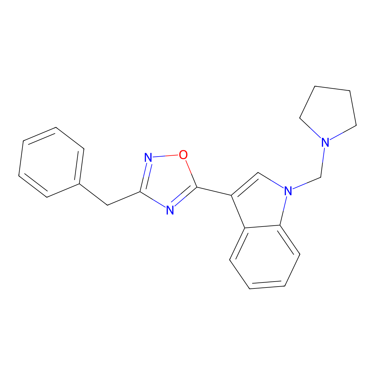 3-Benzyl-5-(1-(pyrrolidin-1-ylmethyl)-1H-indol-3-yl)-1,2,4-oxadiazole molecular structure, CAS 1807542-84-2