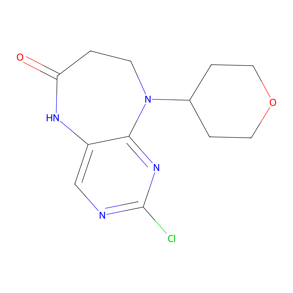 2-Chloro-9-(tetrahydro-2H-pyran-4-yl)-8,9-dihydro-5H-pyrimido[4,5-b][1,4]diazepin-6(7H)-one molecular structure, CAS 1807542-93-3