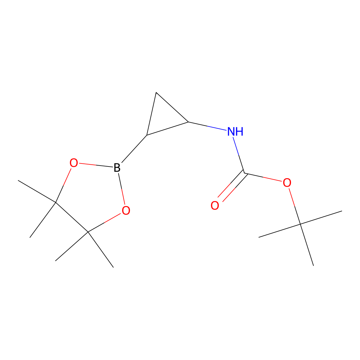 rac-tert-butyl N-((1R,2S)-2-(4,4,5,5-tetramethyl-1,3,2-dioxaborolan-2-yl)cyclopropyl)carbamate molecular structure, CAS 1807546-55-9