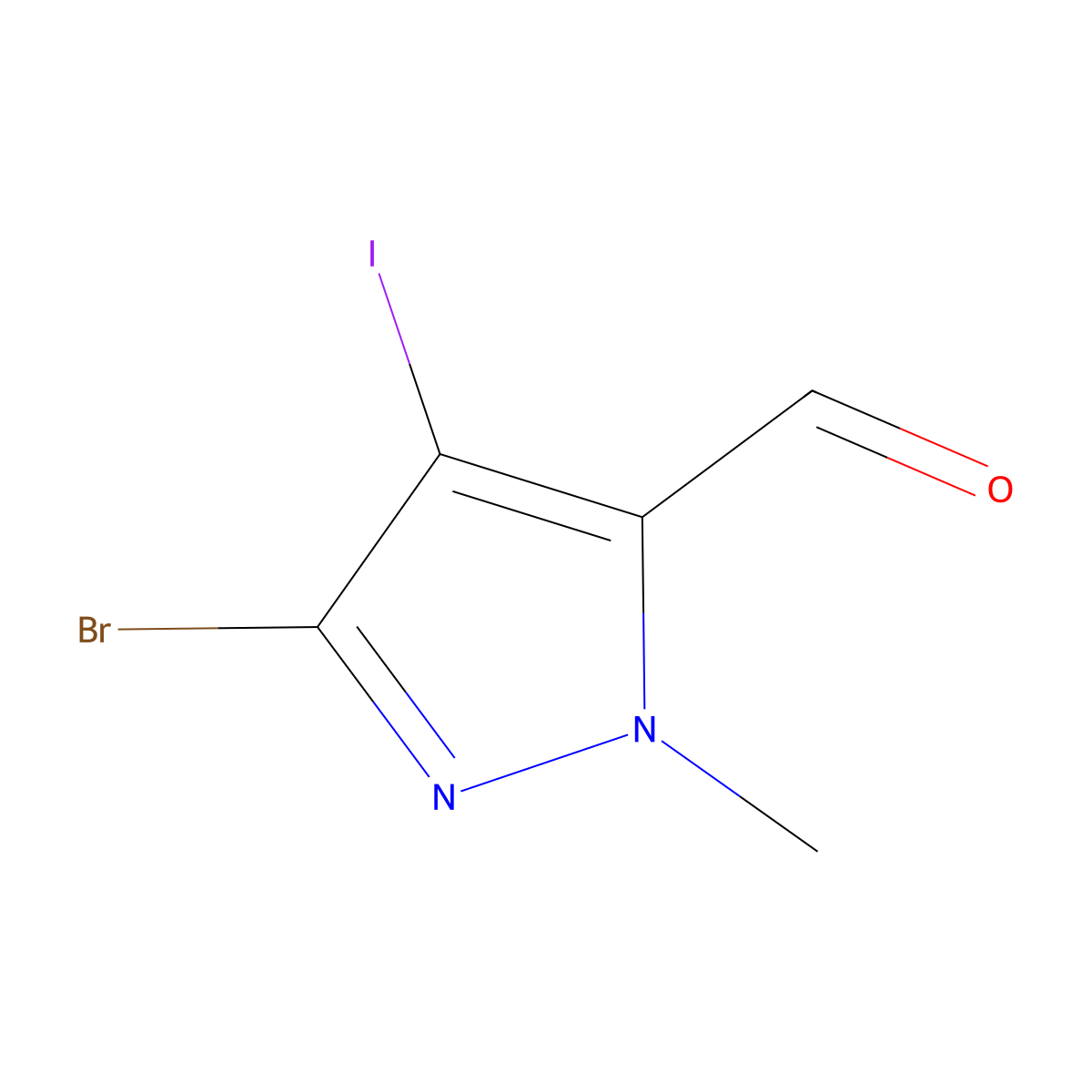 3-Bromo-4-iodo-1-methyl-1H-pyrazole-5-carbaldehyde molecular structure, CAS 1807546-65-1