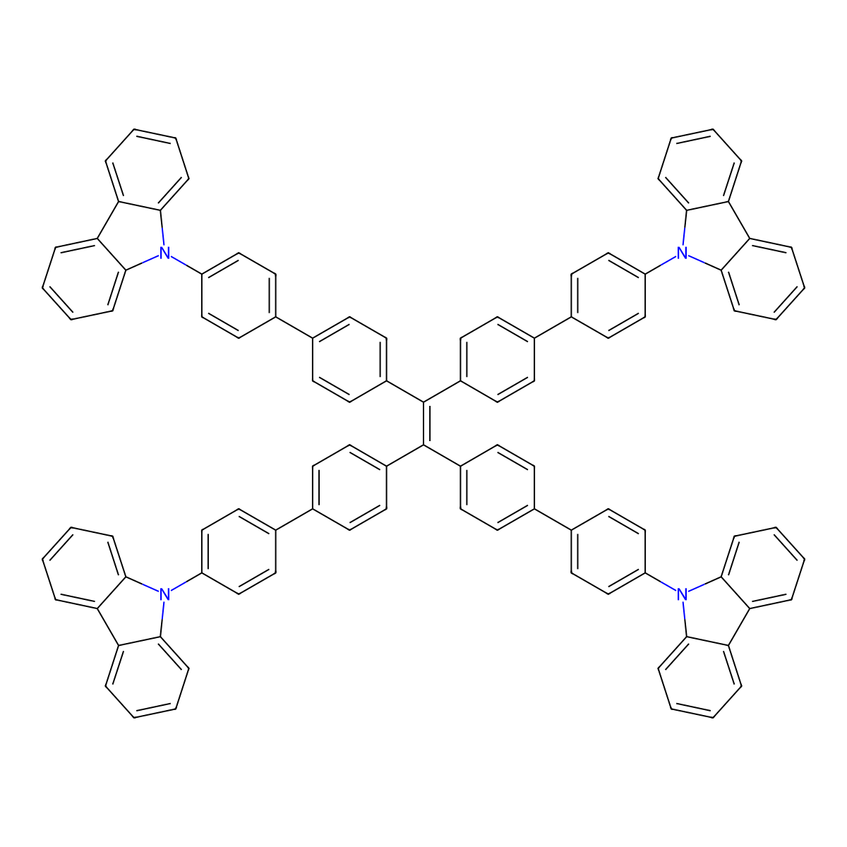 1,1,2,2-Tetrakis(4'-(9H-carbazol-9-yl)-[1,1'-biphenyl]-4-yl)ethene molecular structure, CAS 1807549-78-5