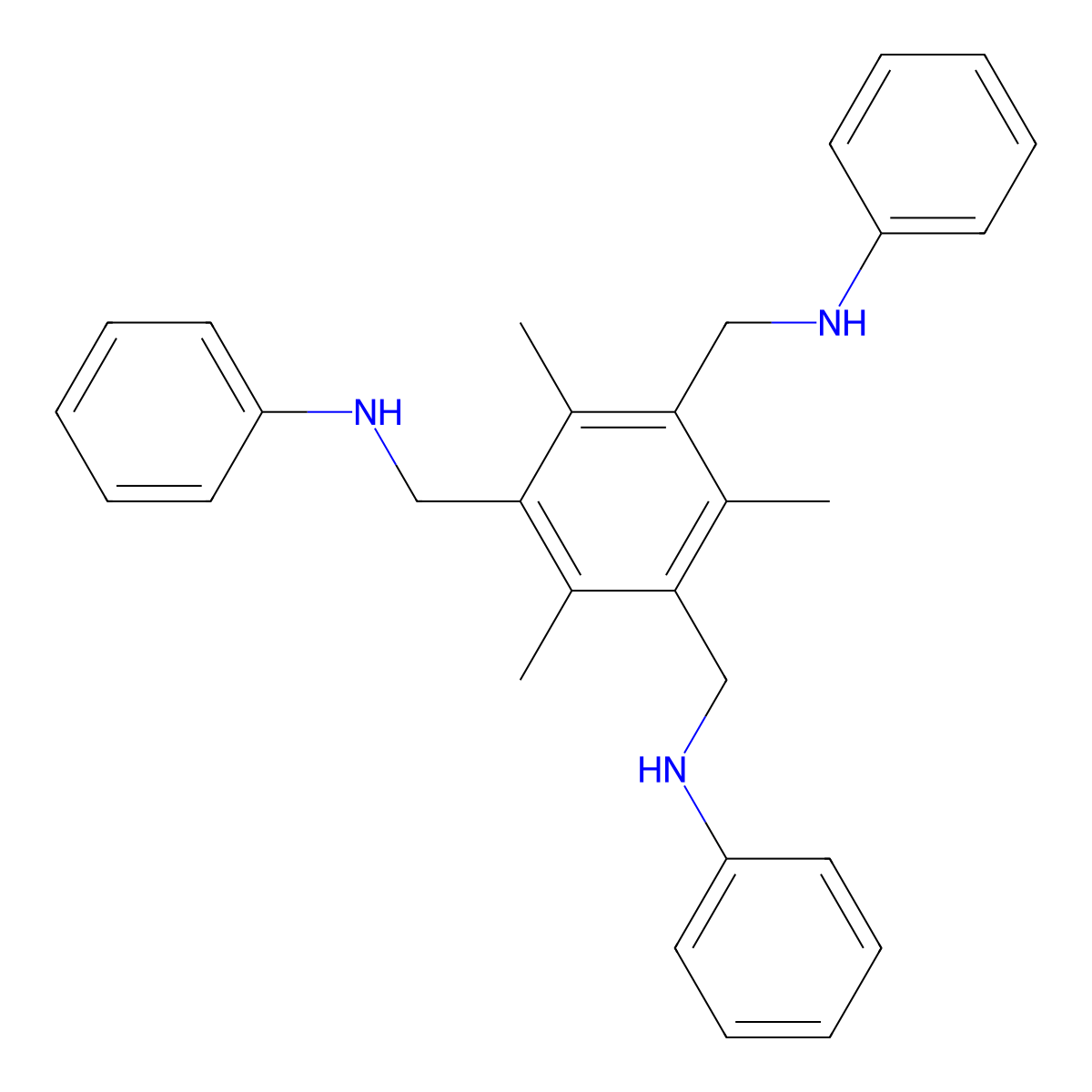 N,N',N''-((2,4,6-Trimethylbenzene-1,3,5-triyl)tris(methylene))trianiline molecular structure, CAS 1807631-83-9