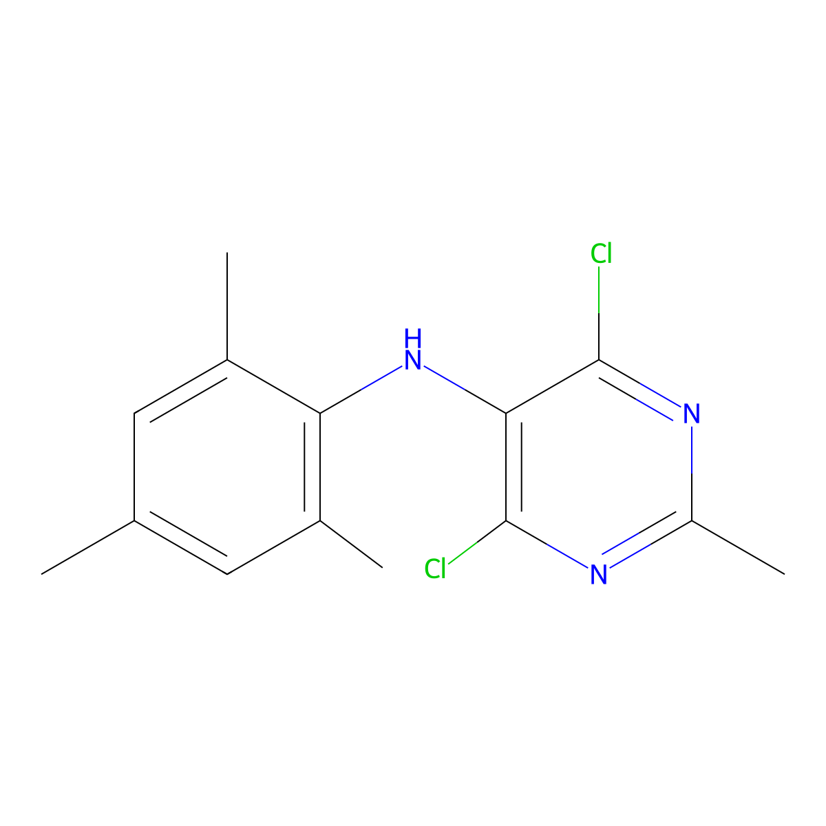 4,6-dichloro-2-methyl-N-(2,4,6-trimethylphenyl)pyrimidin-5-amine molecular structure, CAS 1807753-04-3