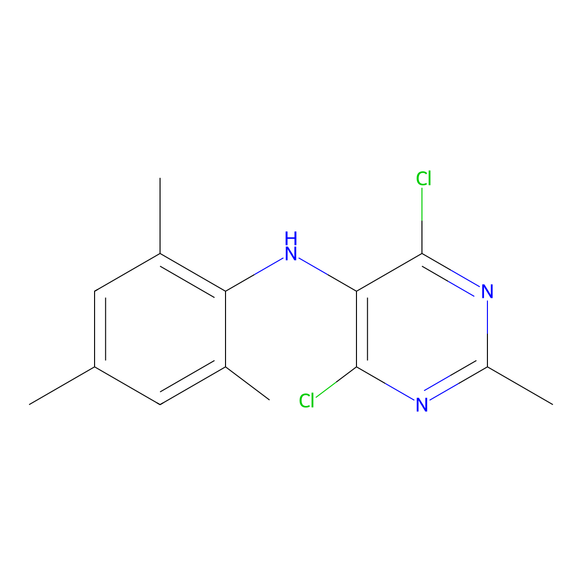 4,6-dichloro-2-methyl-N-(2,4,6-trimethylphenyl)pyrimidin-5-amine molecular structure, CAS 1807753-04-3