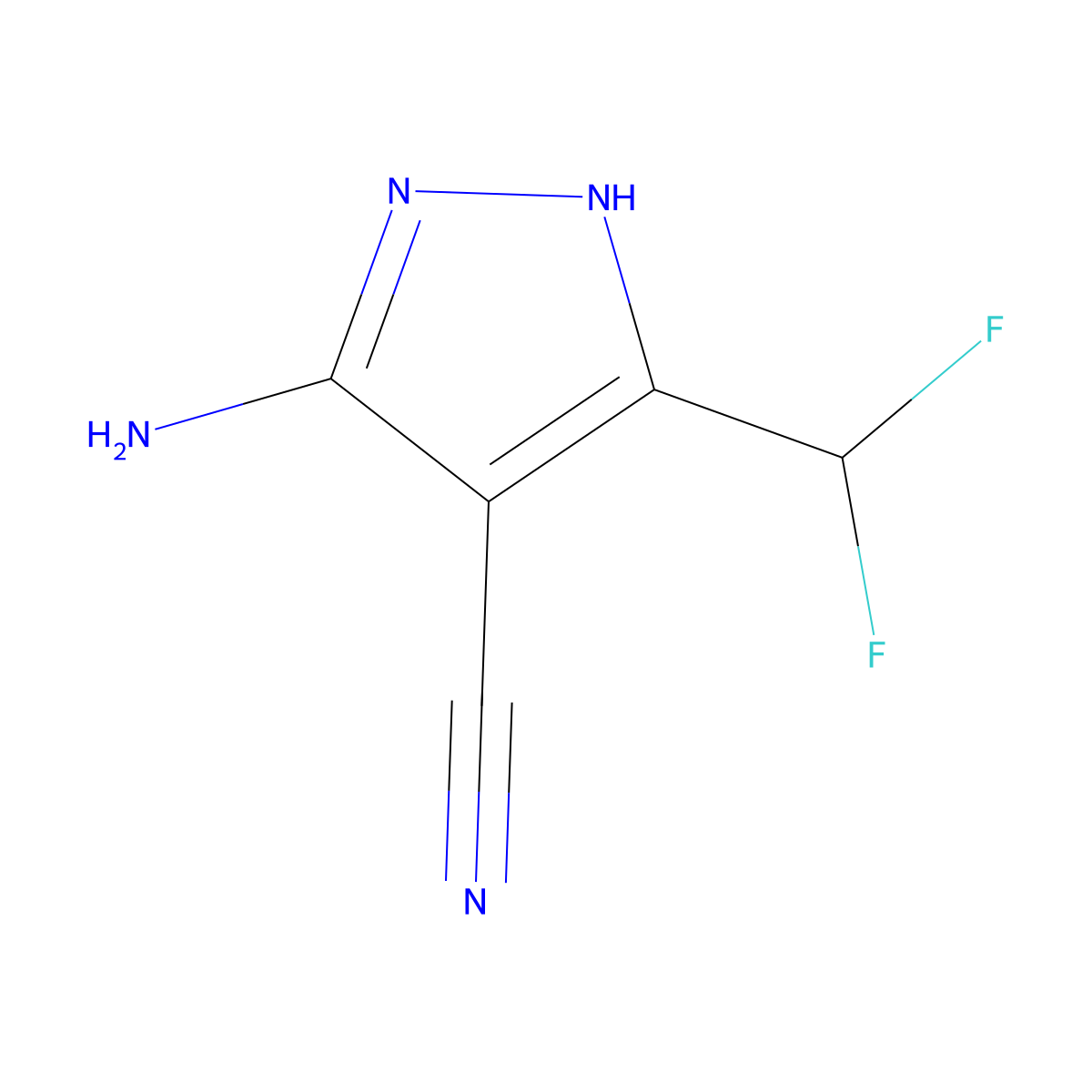 5-Amino-3-(difluoromethyl)-1H-pyrazole-4-carbonitrile molecular structure, CAS 1807822-32-7