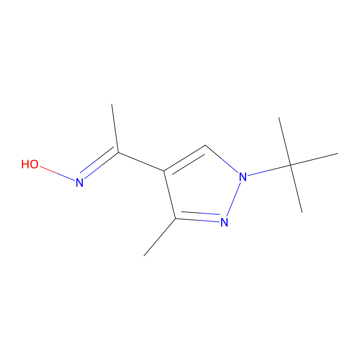 N-[1-(1-tert-butyl-3-methyl-1H-pyrazol-4-yl)ethylidene]hydroxylamine molecular structure, CAS 1807885-02-4