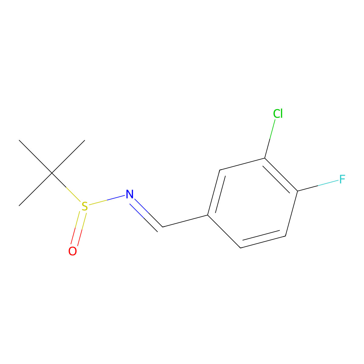 N-[(3-chloro-4-fluorophenyl)methylidene]-2-methylpropane-2-sulfinamide molecular structure, CAS 1807885-06-8