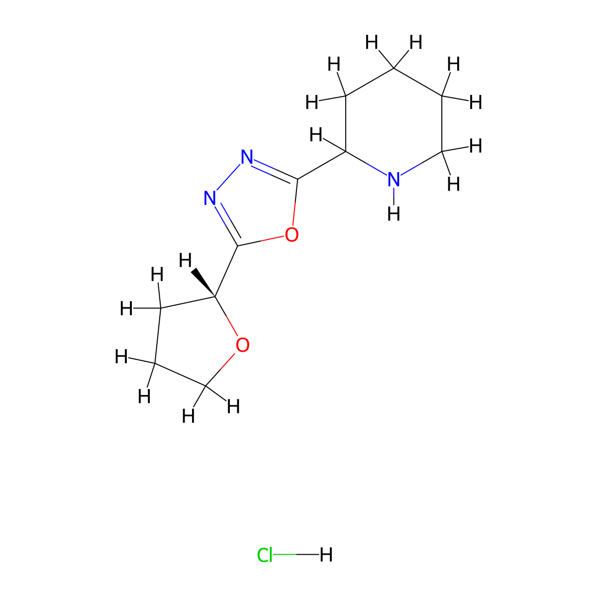 2-{5-[(2R)-oxolan-2-yl]-1,3,4-oxadiazol-2-yl}piperidine hydrochloride molecular structure, CAS 1807885-09-1