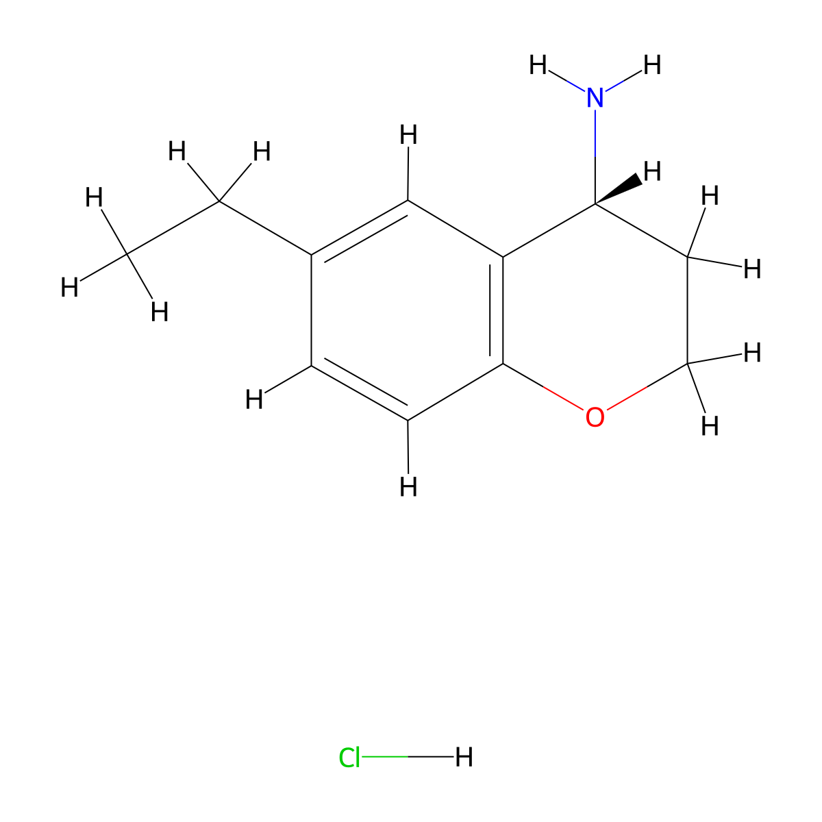 (4R)-6-ethyl-3,4-dihydro-2H-1-benzopyran-4-amine hydrochloride molecular structure, CAS 1807885-21-7