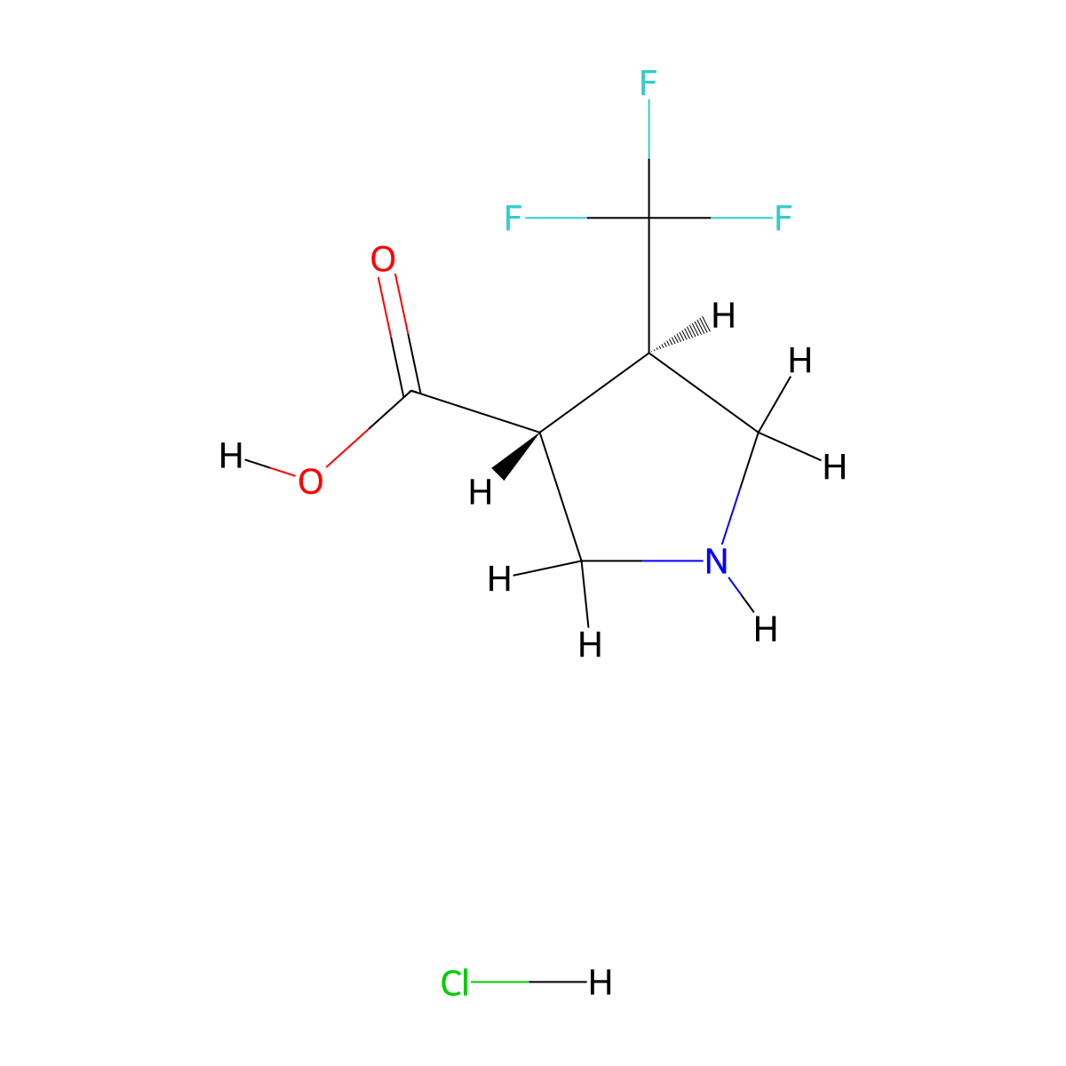 (3R,4R)-4-(trifluoromethyl)pyrrolidine-3-carboxylic acid hydrochloride molecular structure, CAS 1807887-90-6