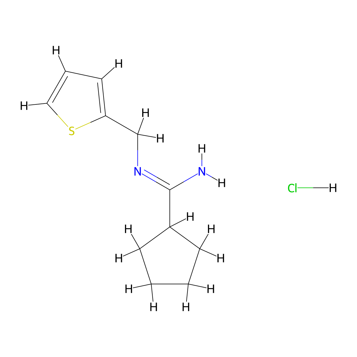 N'-[(thiophen-2-yl)methyl]cyclopentanecarboximidamide hydrochloride molecular structure, CAS 1807887-97-3