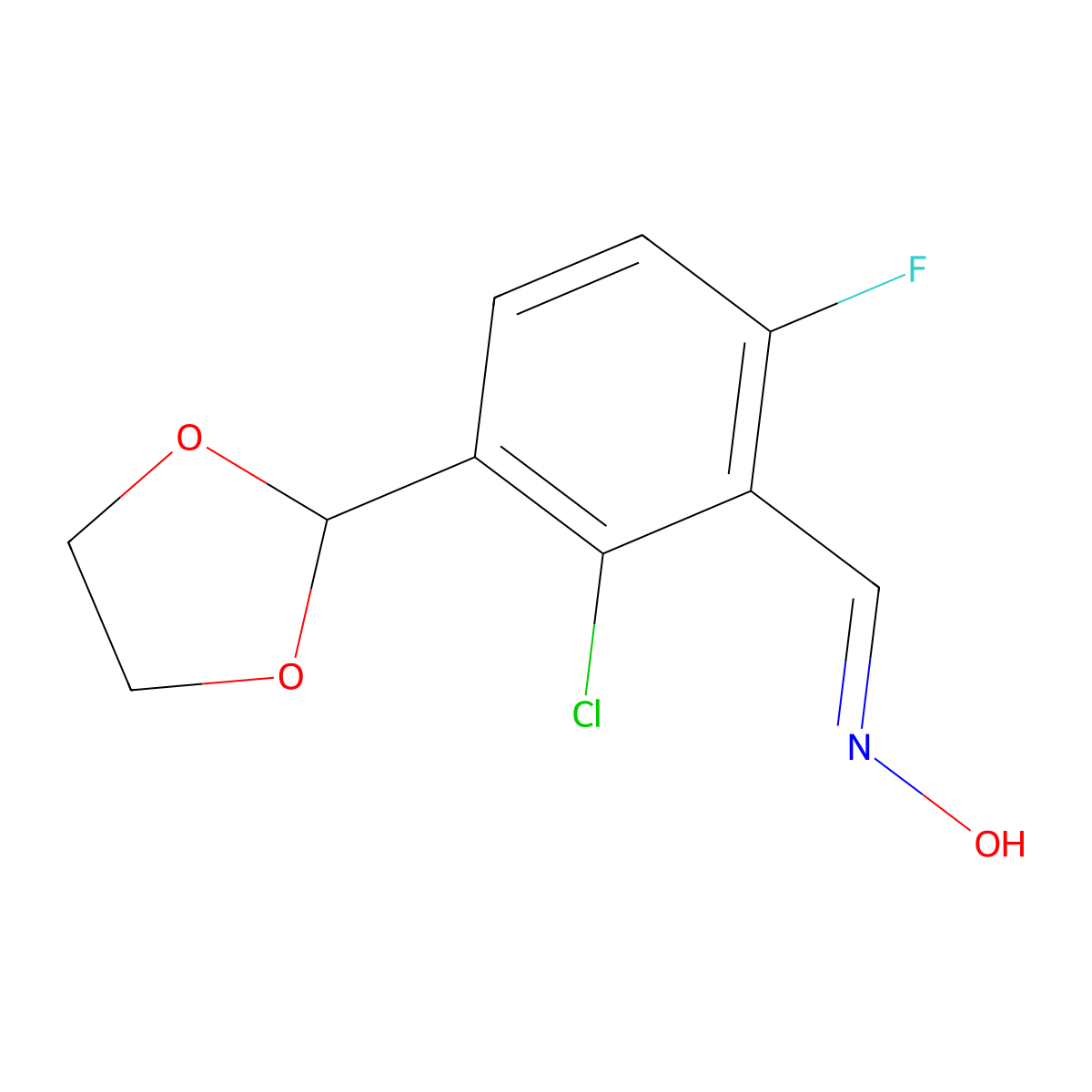 N-{[2-chloro-3-(1,3-dioxolan-2-yl)-6-fluorophenyl]methylidene}hydroxylamine molecular structure, CAS 1807888-07-8