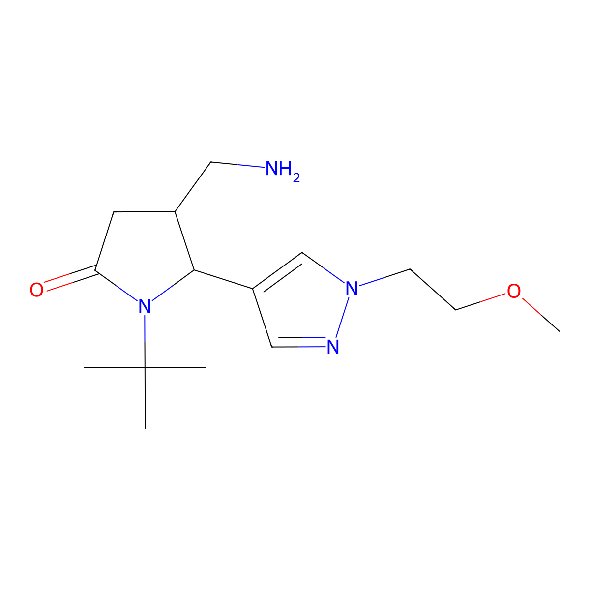 rac-(4R,5S)-4-(aminomethyl)-1-tert-butyl-5-[1-(2-methoxyethyl)-1H-pyrazol-4-yl]pyrrolidin-2-one molecular structure, CAS 1807888-10-3