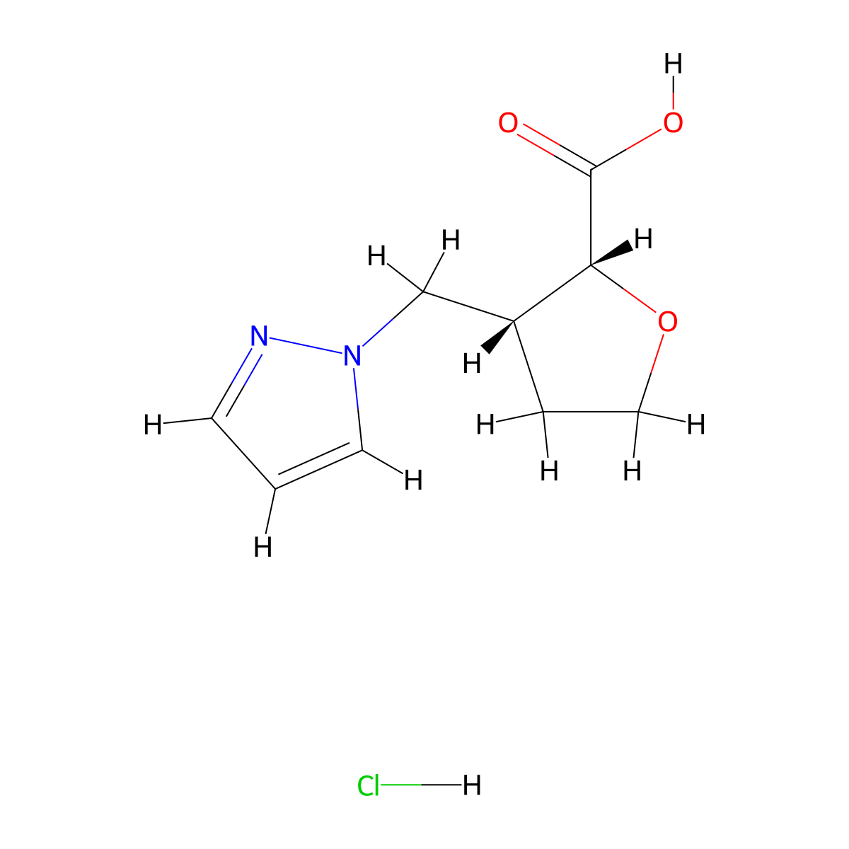 Rac-(2r,3r)-3-[(1h-pyrazol-1-yl)methyl]oxolane-2-carboxylic acid hydrochloride molecular structure, CAS 1807890-92-1