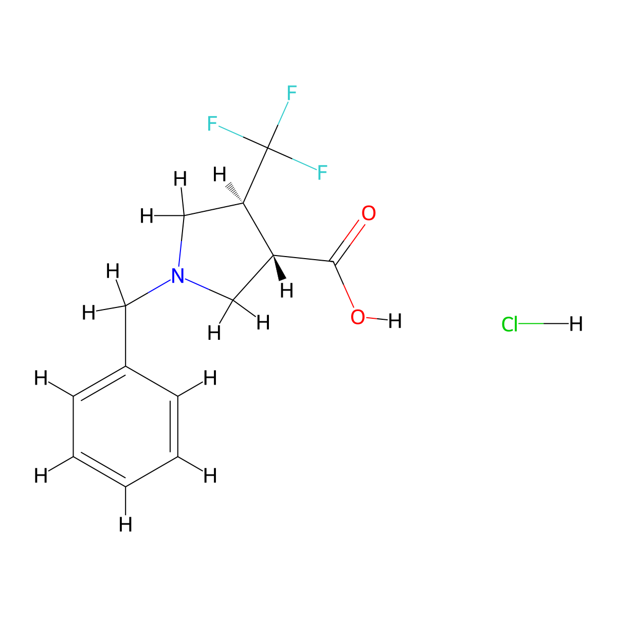 rac-(3R,4R)-1-benzyl-4-(trifluoromethyl)pyrrolidine-3-carboxylic acid hydrochloride, trans molecular structure, CAS 1807891-05-9