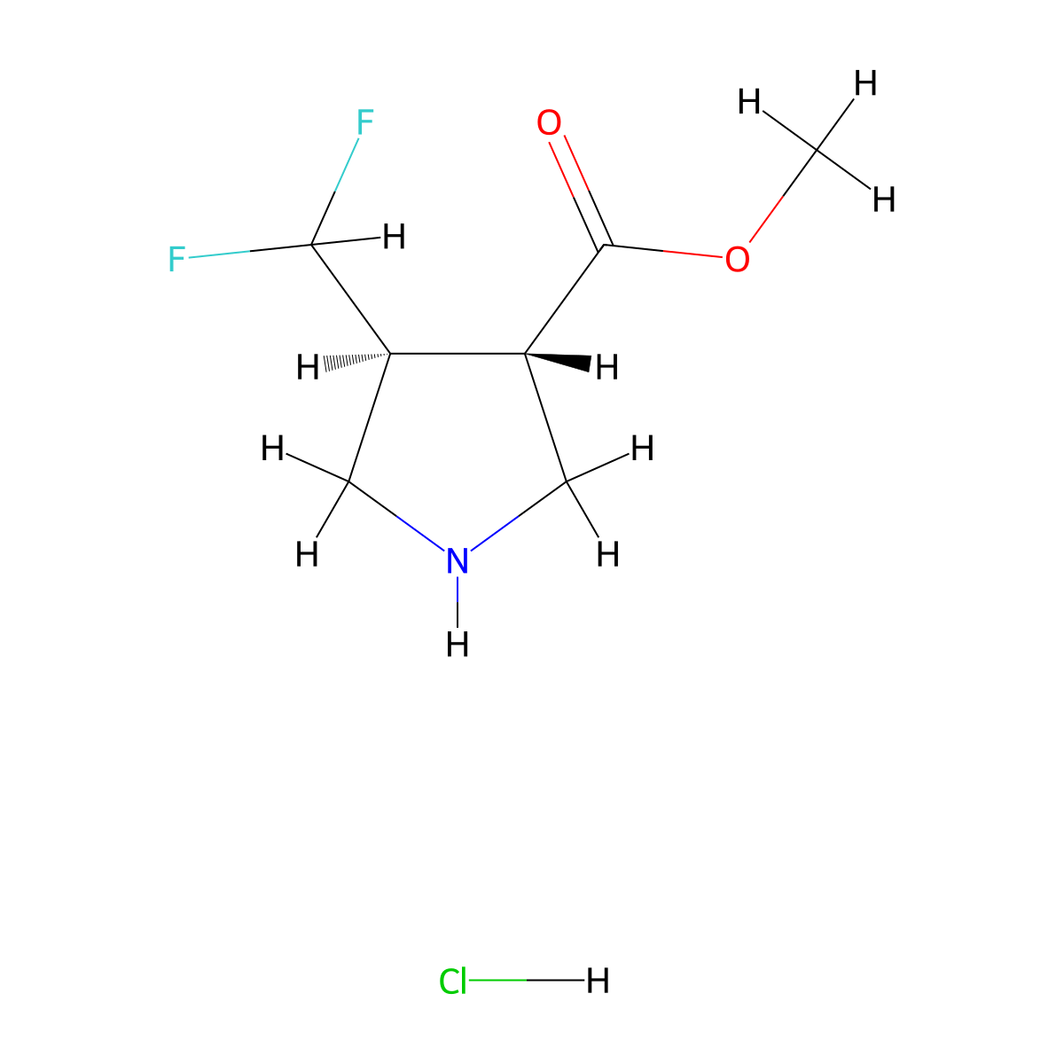 methyl (3S,4S)-4-(difluoromethyl)pyrrolidine-3-carboxylate hydrochloride molecular structure, CAS 1807891-09-3